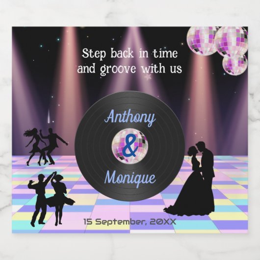 Aanpasbare Disco Bruiloft Sparkling Wijnetiket (Enkel label)