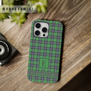 Aanpasbare donker marineblauw groen geruit iPhone 15 pro max hoesje