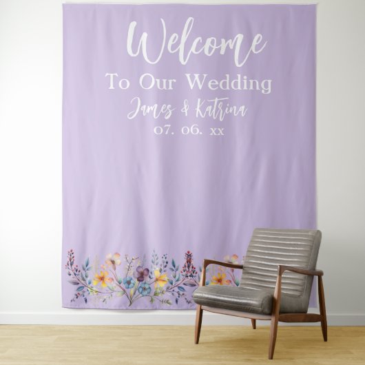 Aanpasbare Elegante Lavendel Trouw Achtergrond Wandkleed (In situ)