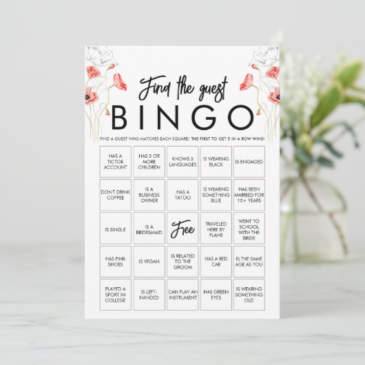 Aanpasbare Elegante Wilde Bloem Bingo Game Kaart (Staand voorkant)