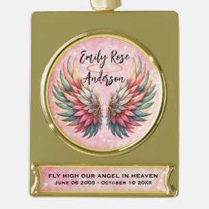 Aanpasbare engelenvleugels-herdenking verguld banner ornament