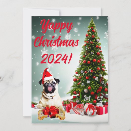 Aanpasbare Funny Pug Dog Yapy Christmas Kaart (Voorkant)