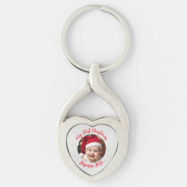 Aanpasbare Gedraaide Hart Metaal Baby Eerste Kerst Sleutelhanger