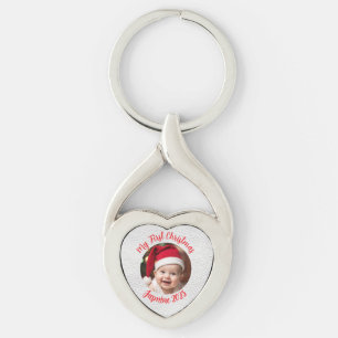 Aanpasbare Gedraaide Hart Metaal Baby Eerste Kerst Sleutelhanger