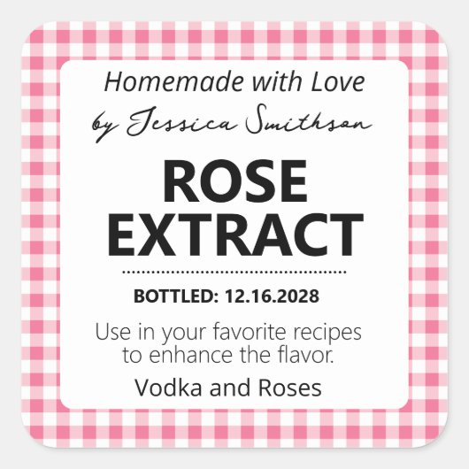 Aanpasbare Gingham Extract Label - Roze (Voorkant)
