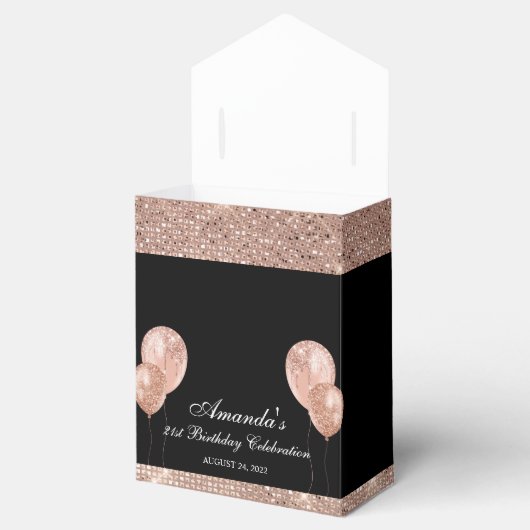 Aanpasbare Glam Zwart en Roze Goud Bedankdoosjes (Geopend)