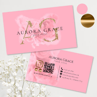Aanpasbare Gouden & Roze Monogram Visitekaartje