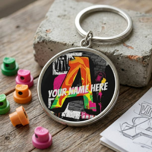 Aanpasbare Graffiti Stijl Letter "A" Grafisch Sleutelhanger