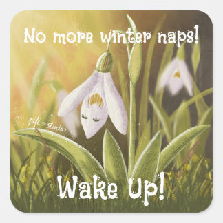 Aanpasbare Handgetekende Sneeuwklokje Bloem Vierkante Sticker