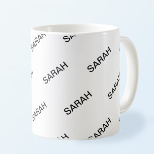 Aanpasbare herhalende tekst modern wit & zwart koffiemok