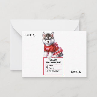 Aanpasbare Husky Puppy Valentijnsdag Notitiekaartje