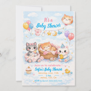 Aanpasbare kat-thema babyshower uitnodiging