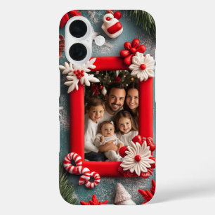 Aanpasbare Kerst Foto Rode Lijst iPhone 16 Hoesje