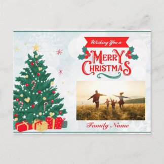 Aanpasbare kerstkaart met boom en cadeaus feestdagenkaart
