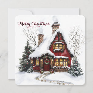Aanpasbare kerstkaart met watercolorhuis
