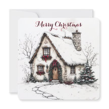 Aanpasbare kerstkaart met watercolorhuisje