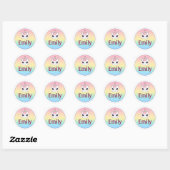 Aanpasbare kindernaamsticker – Eenhoornontwerp Ronde Sticker (Vel)
