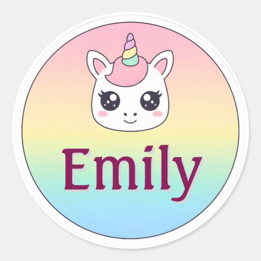 Aanpasbare kindernaamsticker – Eenhoornontwerp Ronde Sticker (Voorkant)
