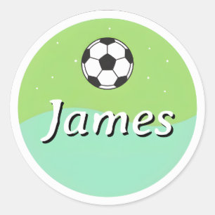 Aanpasbare kindernaamsticker – Voetbalontwerp Ronde Sticker