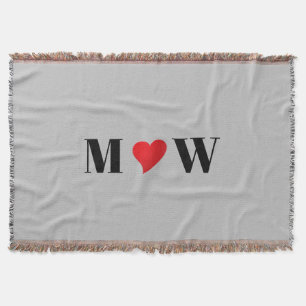 Aanpasbare koppel initials A Houdt van B rode hart Deken