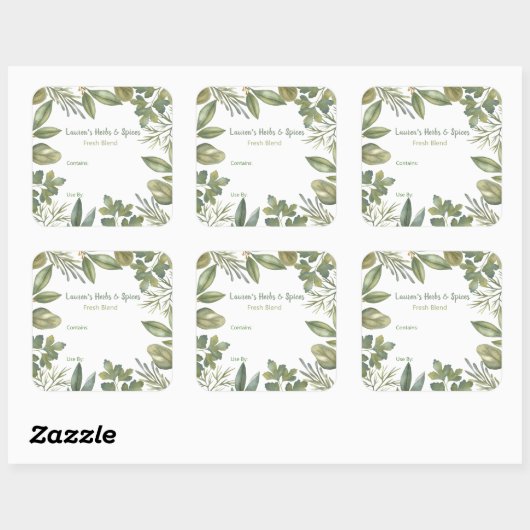 Aanpasbare kruiden- en specerijenvoedseletiketten vierkante sticker (Vel)