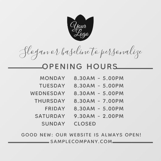Aanpasbare Logo En Tekst Bedrijfsopeningstijden Raamsticker (Vel)