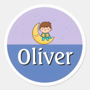 Aanpasbare Maan & Sterren Droom Kinderen Naam Stic Ronde Sticker