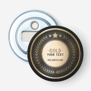 AANPASBARE MEDAILLE MET EIGEN OPDRUK Goud #1 Kampi Button Flesopener
