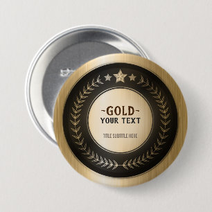 AANPASBARE MEDAILLE MET EIGEN OPDRUK Goud #1 Kampi Ronde Button 7,6 Cm