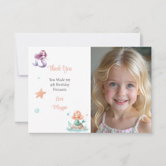 Aanpasbare Mermaid Verjaardagsfoto Bedankkaart