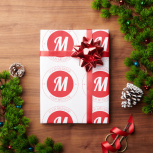 Aanpasbare monogram & cirkelvormige tekstsjabloon cadeaupapier