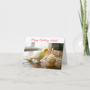 Aanpasbare Moppige Koketiel met Cupcake Verjaardag Kaart