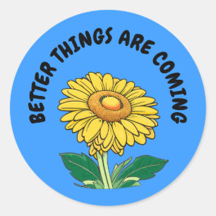 Aanpasbare Motivatie vrolijke zonnebloem Ronde Sticker