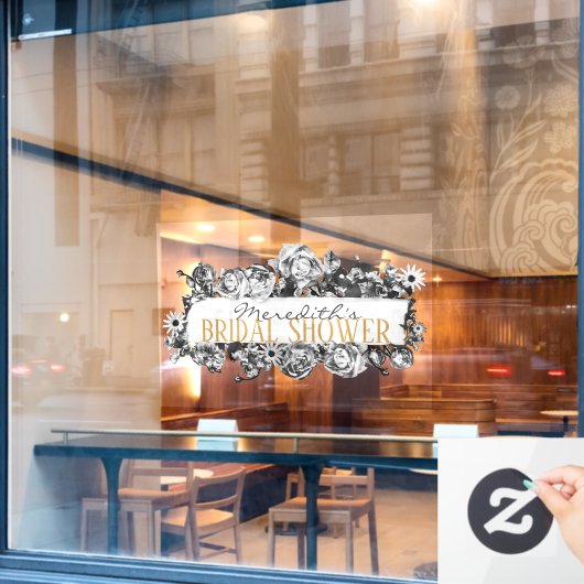 Aanpasbare naam Gouden Rozen Chic Monogram Luxe Raamsticker (Cafe Raam)