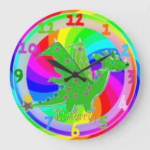 Aanpasbare naam Kimberly Green Dragon Kinder Clock Grote Klok