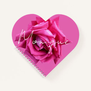 Aanpasbare naam Monique bloemige mooie roze roos Notitieboek