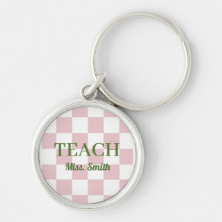 Aanpasbare naam Teach Tote Schattig Roze Geruit Sleutelhanger