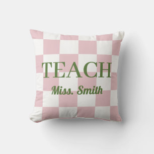 Aanpasbare naam Teach Tote Schattige Roze Geruite Kussen