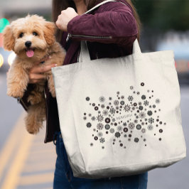 Aanpasbare naam zwart-wit bloempatroon grote tote bag