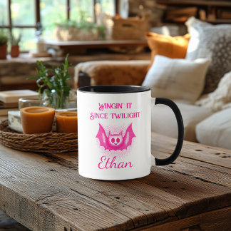 Aanpasbare Neon Halloween Mok - Roze Vleermuis Ont