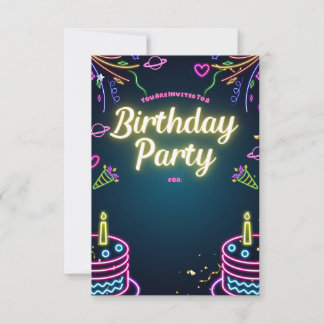 Aanpasbare Neon Verjaardagsfeest Uitnodigingen