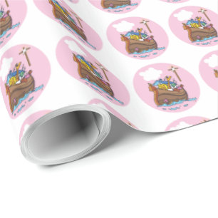 Aanpasbare Noach's Ark Doopfeestje voor Baby Meisj Cadeaupapier