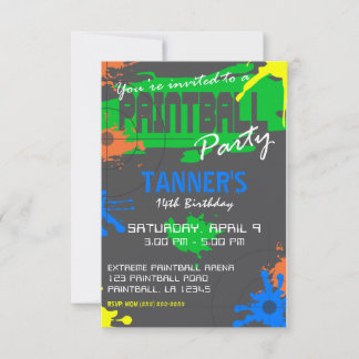 AANpasbare PAINTBALL-PARTIJINVITATIE RSVP Kaartje
