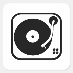 Aanpasbare Pictogram van Platenspeler Zwart en Wit Vierkante Sticker