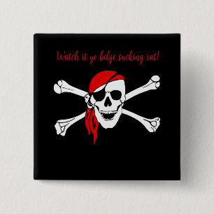 Aanpasbare piratenschedel bilge zuigende rat vierkante button 5,1 cm