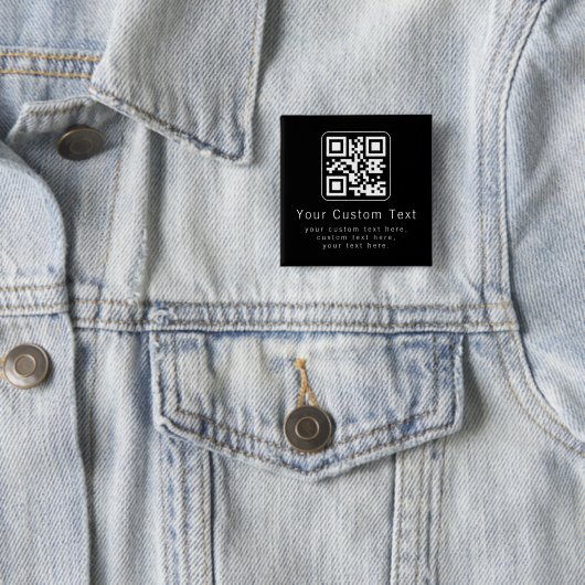Aanpasbare QR-code & bewerkbare tekstsjabloon Vierkante Button 5,1 Cm (In situ)