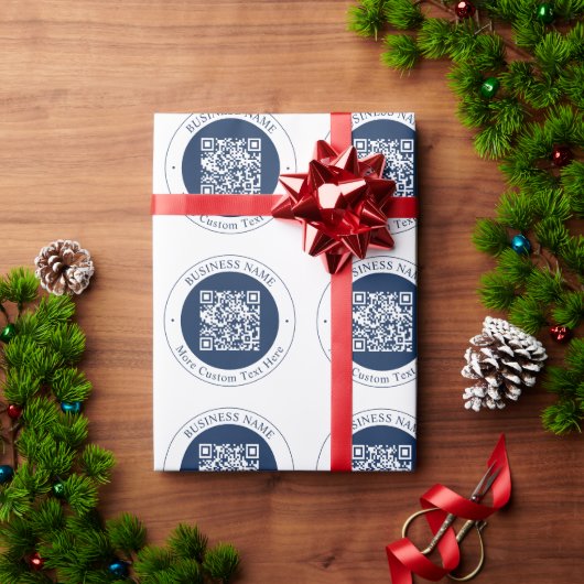 Aanpasbare QR-code & tekst | Donker marineblauw Cadeaupapier (Feestdagen Geschenken)