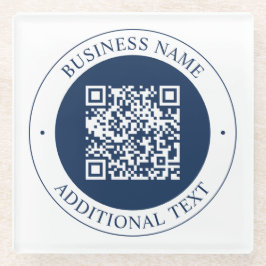 Aanpasbare QR-code & tekst | Donker marineblauw Glazen Onderzetter