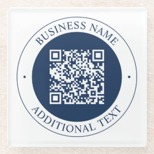 Aanpasbare QR-code & tekst   Donker marineblauw Glazen Onderzetter