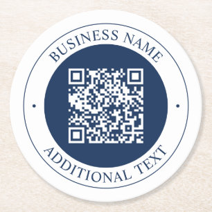 Aanpasbare QR-code & tekst donker marineblauw Ronde Kartonnen Onderzetter